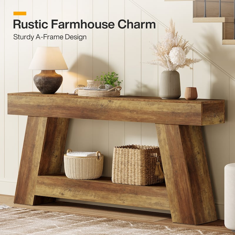 Industrial Rectangular Wooden 2-Tier Console Table for Extra Storage