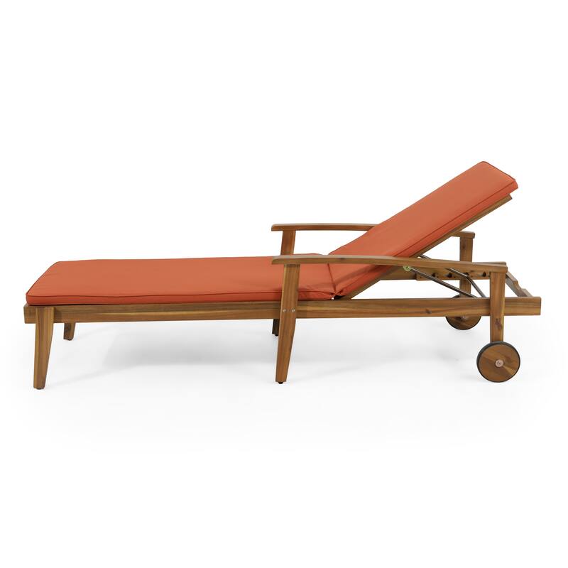 Jason Outdoor Acacia Wood Outdoor Chaise Lounge with Water Resistant Cushion by Christopher Knight Home