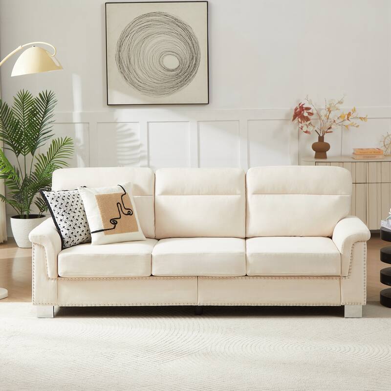 Modern Compressed Snowfleece Fabric 3-Seater Sofa, for Living Room, Bedroom, Office & Entertainment Spaces