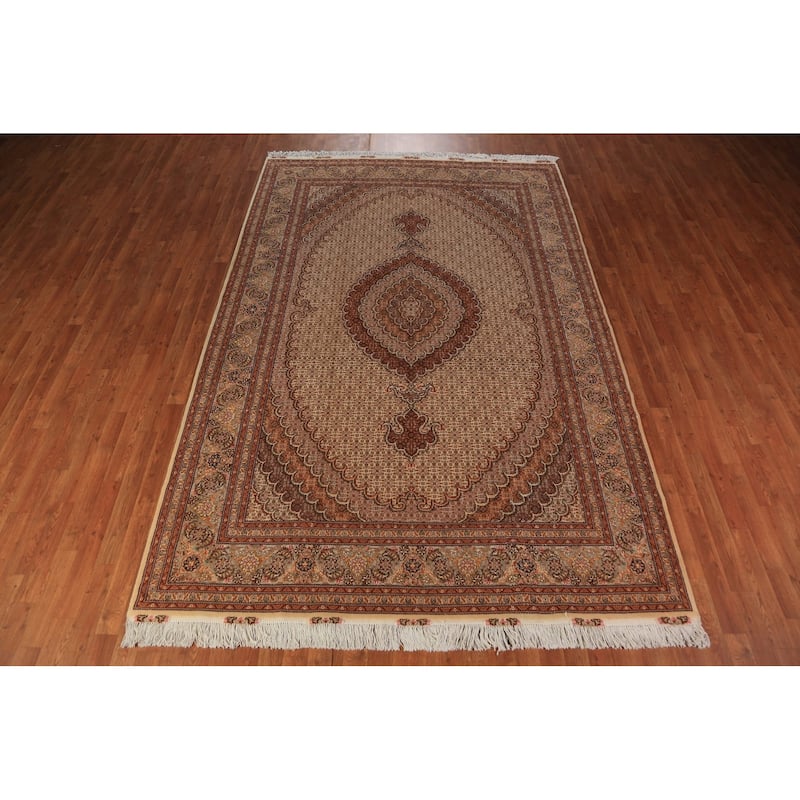 Vegetable Dye Tabriz Persian Handmade Wool & Highlighted Silk Carpet - 6'9" x 10'4"