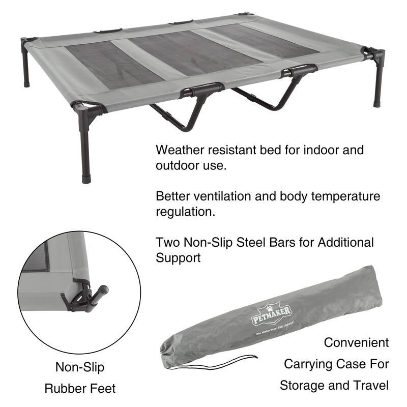 Petmaker Steel Frame Elevated Dog Bed with Non-Slip Feet - Indoor/Outdoor Puppy Cot for Pets