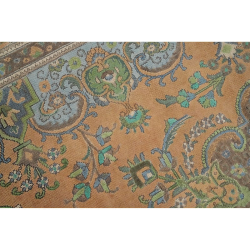 Hand Knotted Oriental 100% Wool Carpet Traditional Floral Oranges & Rust Tabriz Area Rug - 12' 10'' X 9' 8''