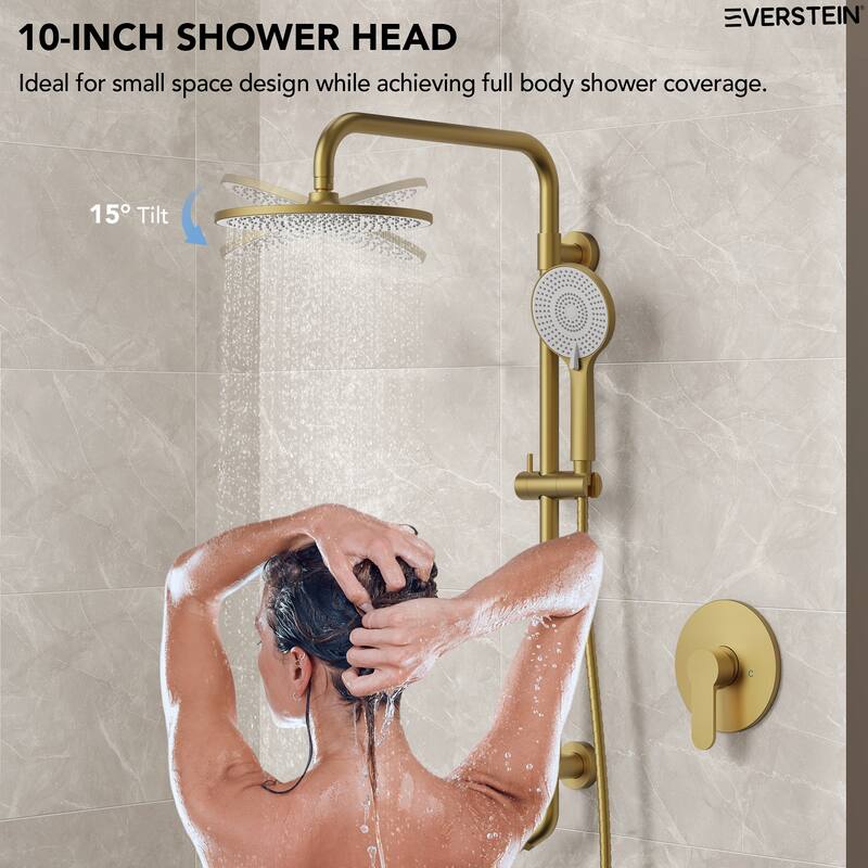 Wall Mount Pressure-Balanced Shower System 10"Rainfall Shower Head with Slider Bar Handheld