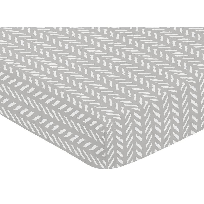 Sweet Jojo Designs Grey White Boho Herringbone Arrow Gray Woodland Forest Friends Unisex Boy Girl Collection Fitted Crib Sheet