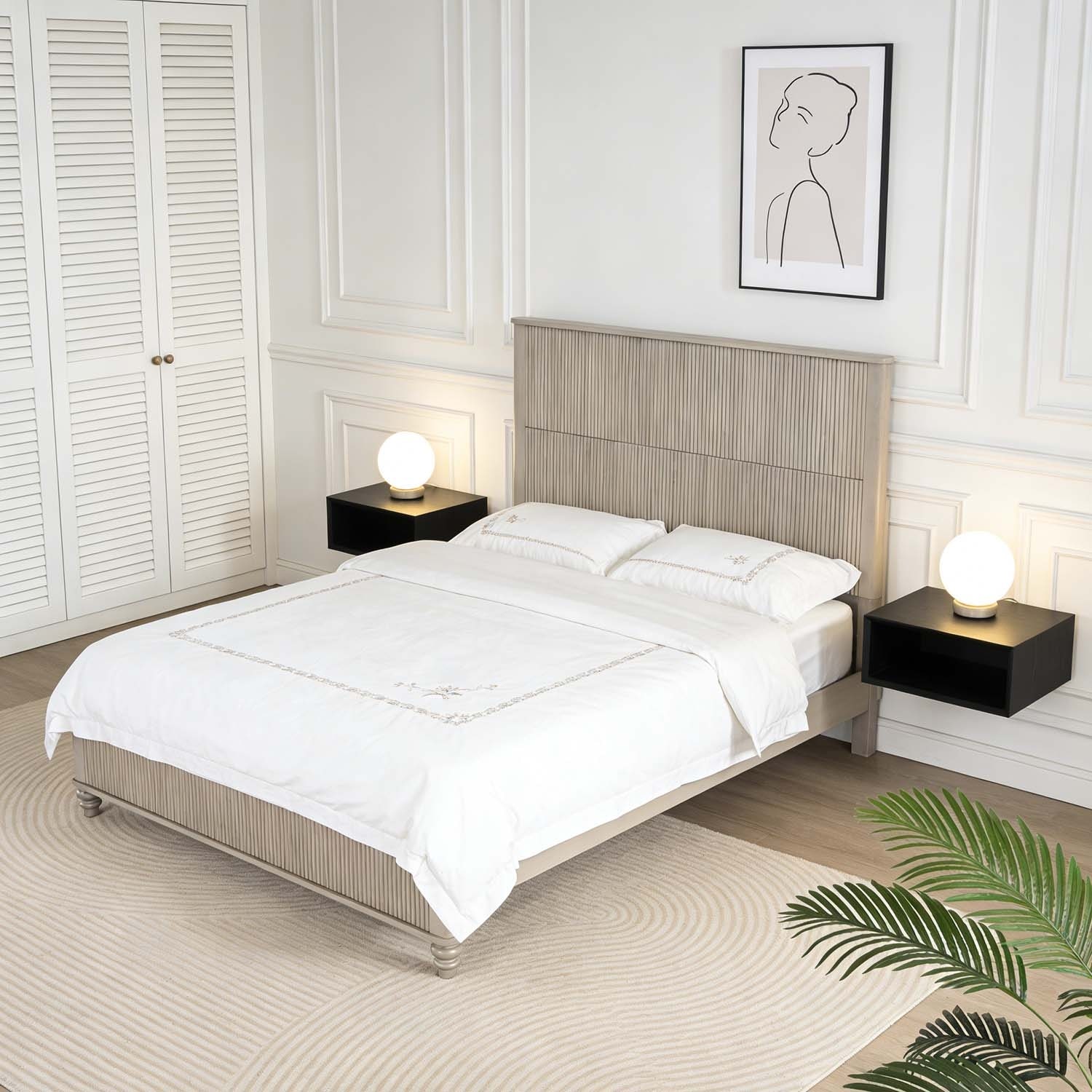 Wood Platform Bed with Tall Headboard