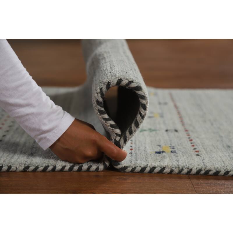 Grey Tribal Gabbeh Indian Runner Rug Hand-Knotted Wool Carpet - 2'4" x 9'8"