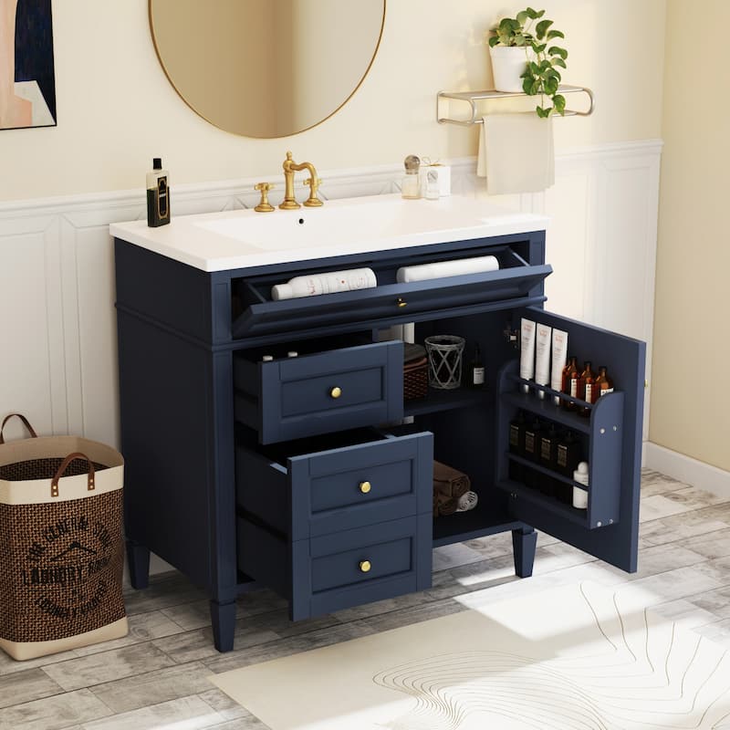 36''Bathroom Vanity With Top Sink, Modern Bathroom Storage Cabinet With 2 Drawers And A Tip-Out Drawer,Single Sink - Blue