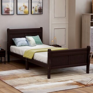 Twin Solid Wood Platform Bed with Sleigh Headboard and Footboard