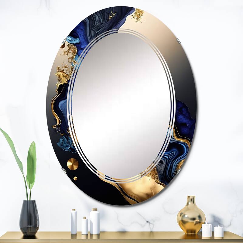 Designart 'Abstract Marble Geode Blue I' Printed Abstract Liquid Ink Wall Mirror - 24in.x36in.