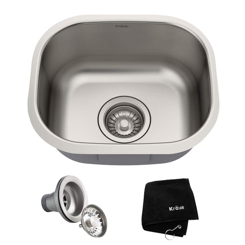 Kraus 15-1/8" Undermount Single Bowl 18 Gauge Stainless Steel Kitchen - Stainless Steel