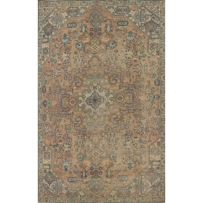 Distressed Traditional Tabriz Vintage Persian Rug Handmade Wool Carpet - 4'10" x 8'0"