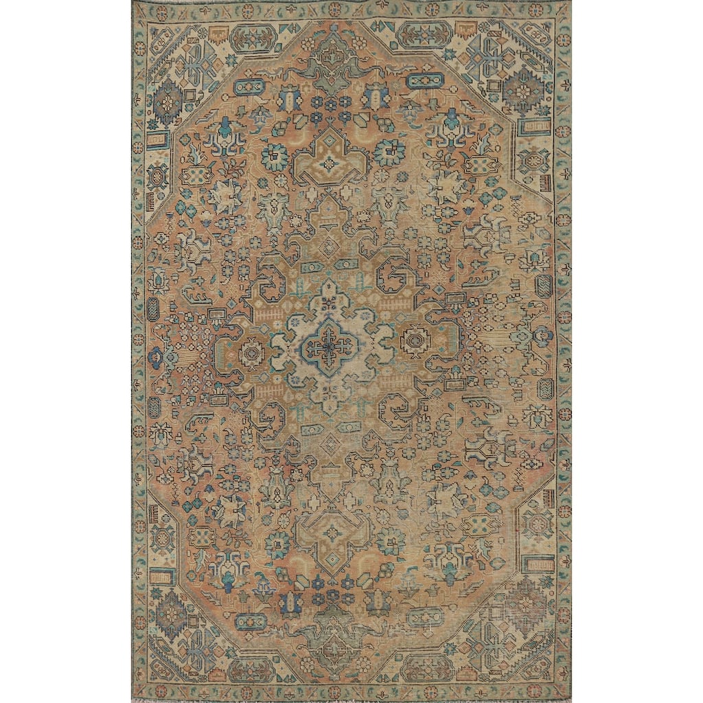 Distressed Traditional Tabriz Vintage Persian Rug Handmade Wool Carpet - 4'10" x 8'0"