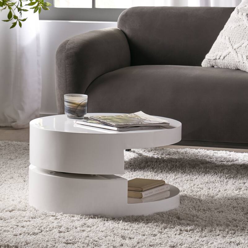 23.6" Modern Round Coffee Table with Rotating Top and Hidden Storage Area - White