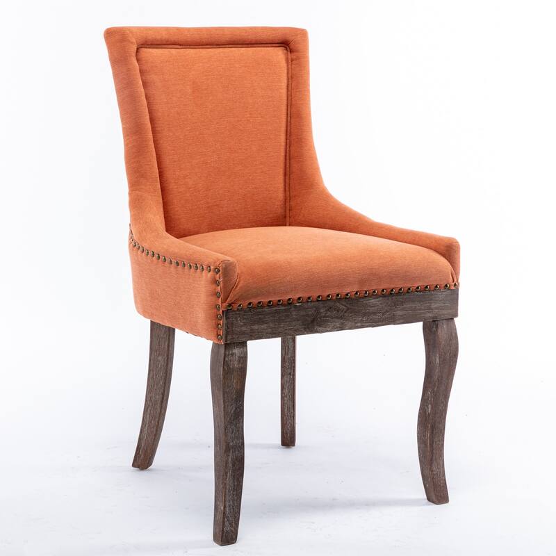 Set of 2 Ultra Thickened fabric Dining Chair, with neutrally toned solid wood legs and Bronze nail head