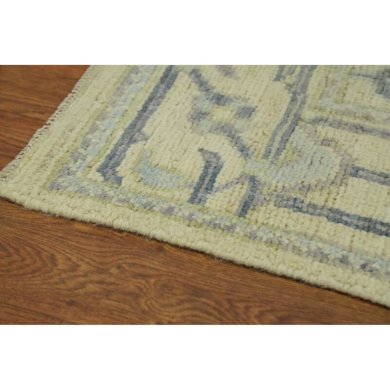 Vegetable Dye Floral Oushak Turkish Runner Rug, Floral Geometric Carpet - 12' 4'' X 2' 8''