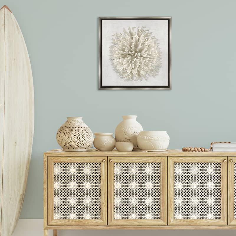 Stupell Natural Round Coral Framed Floater Canvas Wall Art Design By Caroline Kelly