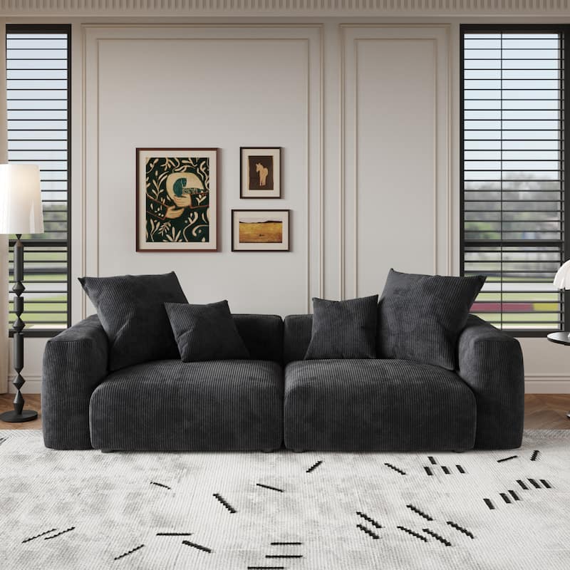 102'' Corduroy Loveseat Sofa Large Modular Cloud Couch - Black