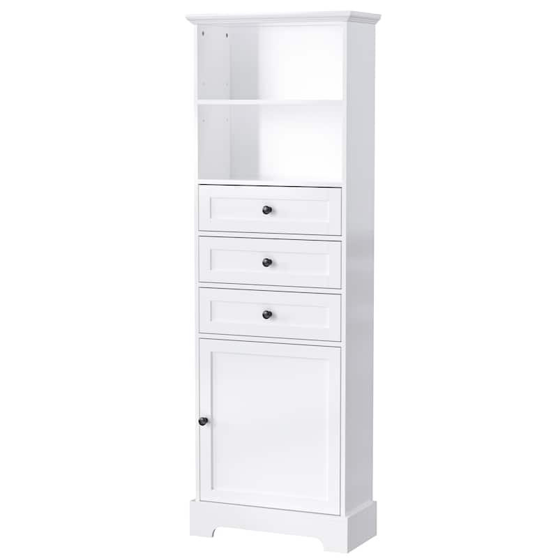 Roomfitters Tall Storage Cabinet with 3 Drawers Adjustable Shelves for Bathroom Study or Office Painted MDF Board
