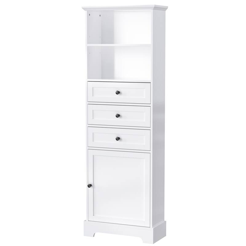 Tall Storage Cabinet with 3 Drawers and Adjustable Shelves