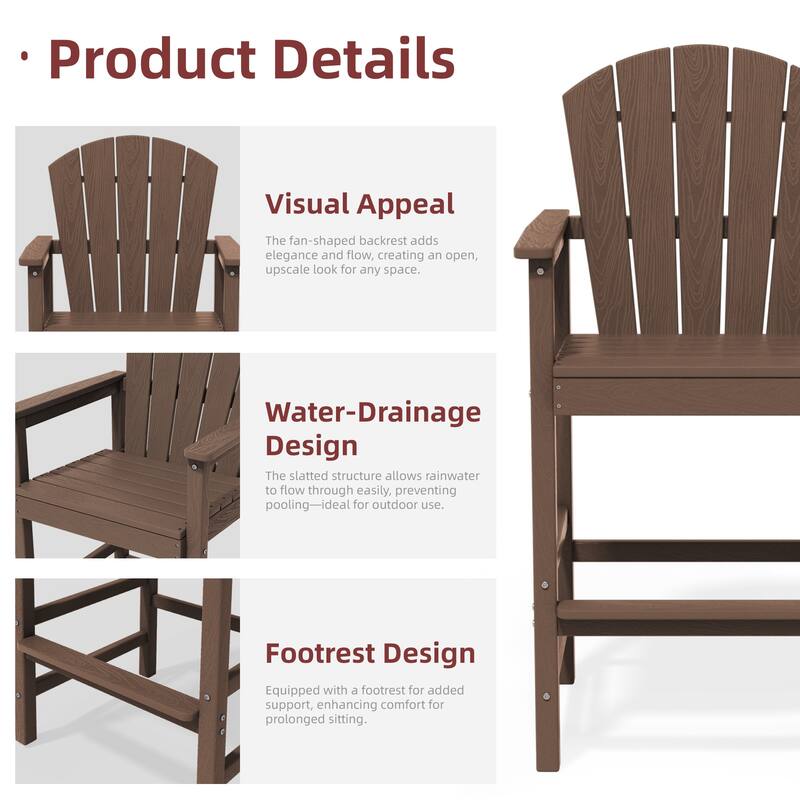 3-Piece HDPE Outdoor Patio Bar Table and Chiar Set, 2 Bar Stools & A Bar Table