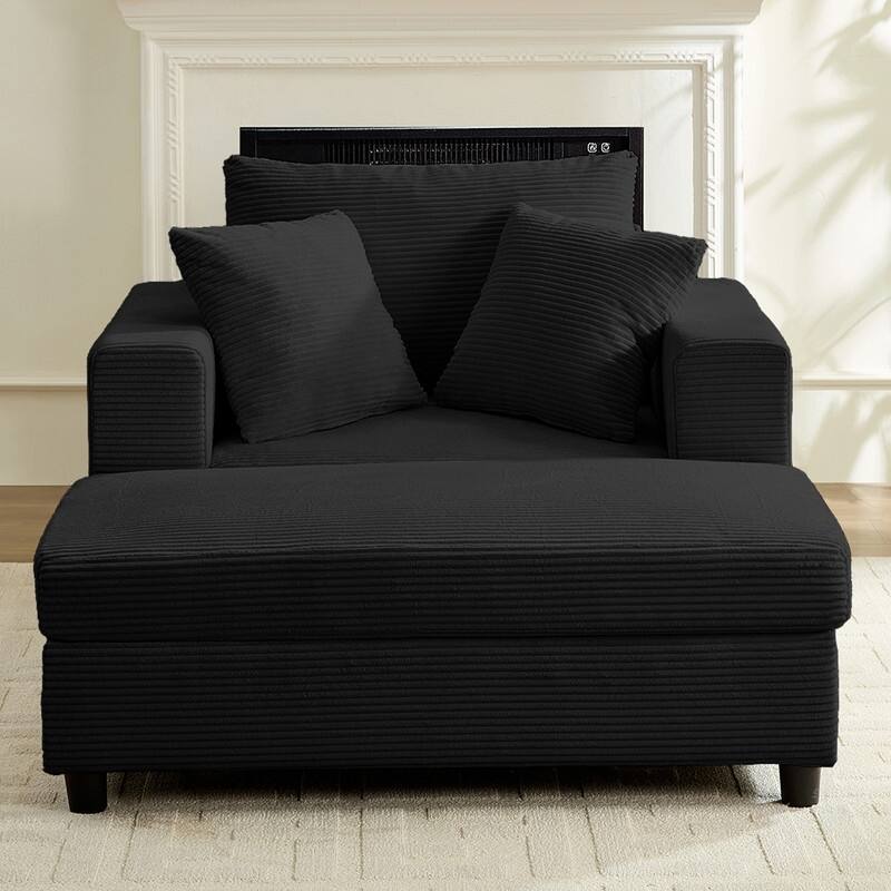 Mixoy Corduroy Chaise Lounge Deep Seat Sleeper Sofa Chair with Storage Ottoman,Upholstered 1-Seater/Loveseat Sofa Couch