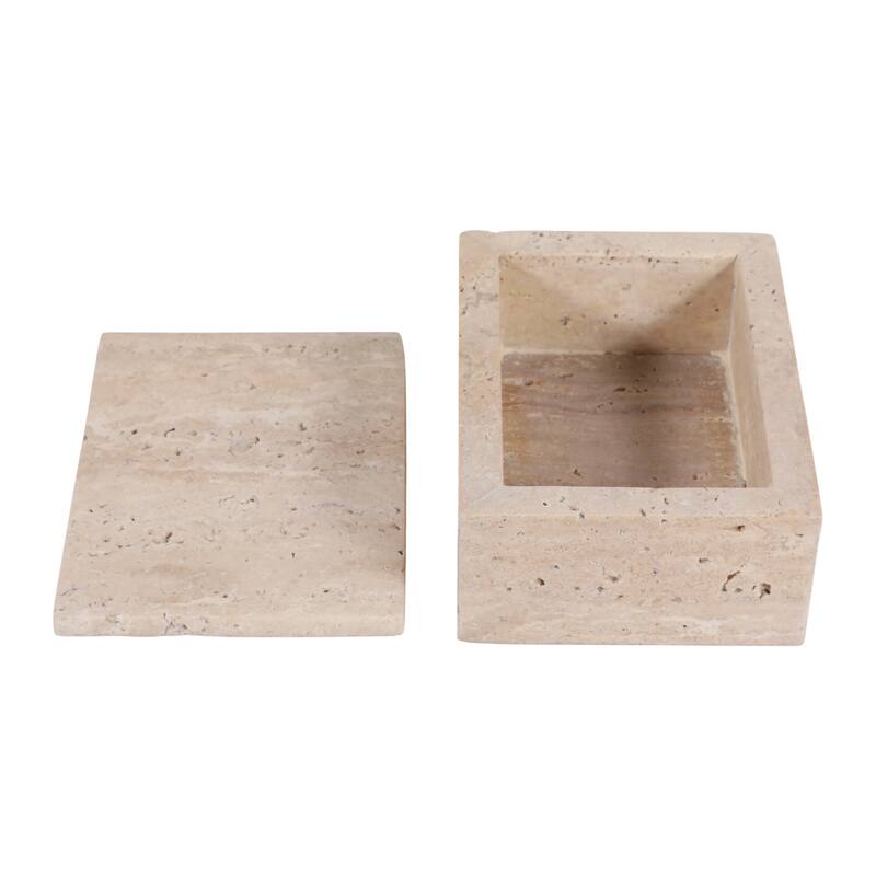 Travertine Decorative Box with Lid - Tan