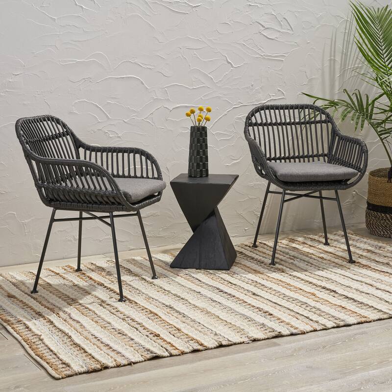 Roomfitters Curved Rattan Outdoor Chairs with Cushions, Set of 2 for Patio or Balcony Lounge