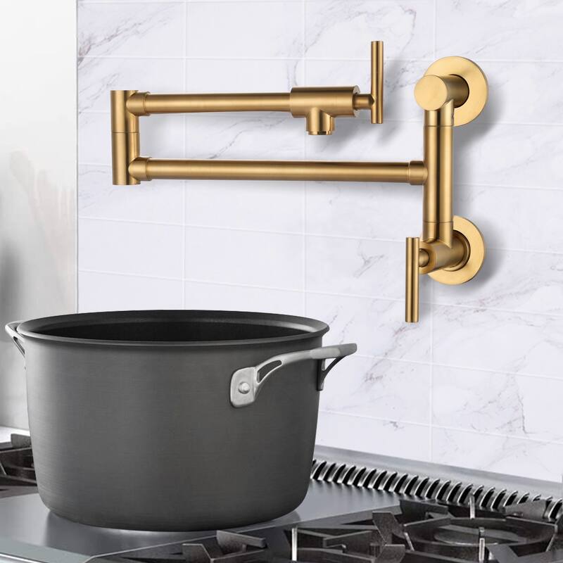 WOWOW Wall Mounted Pot Filler with Control Double Joint Swing Arm