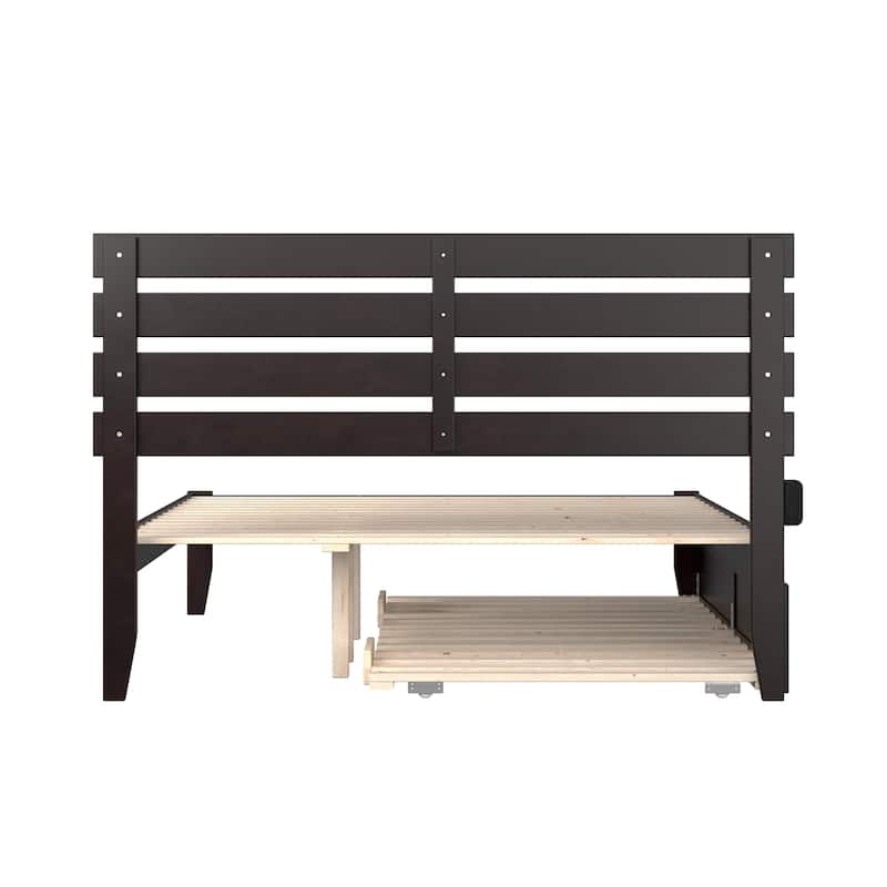 Twin XL Trundle Bed with Storage - Modern Espresso Finish - Home Bedroom Furniture