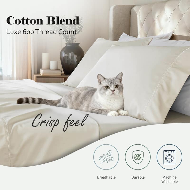 Superior Pandora Cotton Blend Embroidered 600 Thread Count Pillowcases, Set of 2