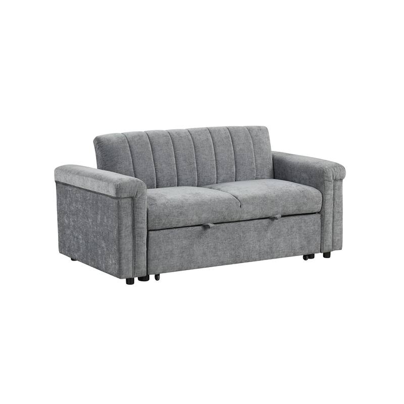 2-in-1 Loveseat Sleeper Recliner Sofa, Convertible Lounge Couch Pull Out Sofa Bed with Vertical Striped Backrest
