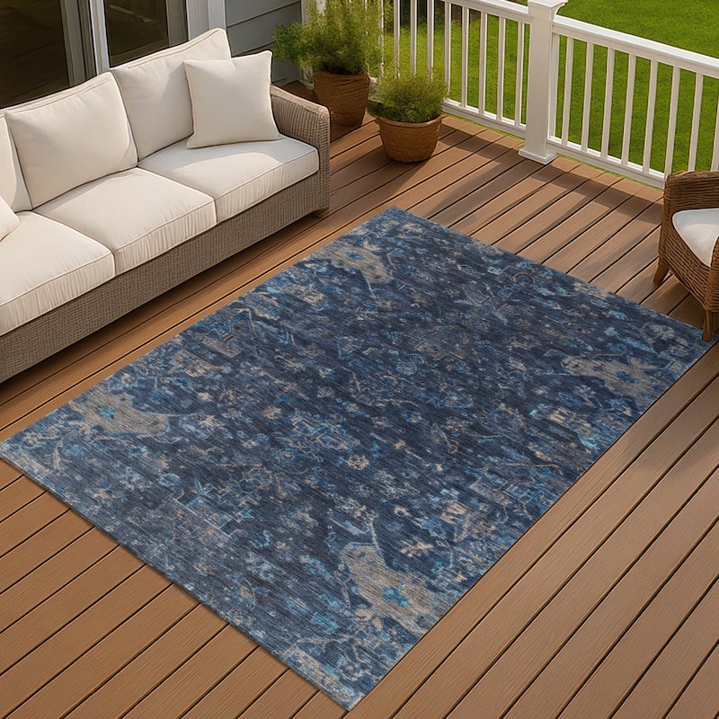 Machine Washable Indoor/ Outdoor Traditional Chelsea Chantille Rug - Navy - 2'6" x 3'10"