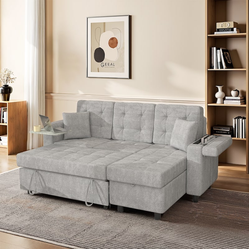 Pocassy Sofa Bed Sleeper Pull Out 4 in 1 Sleeper Sofa Couches with Storage - Grey