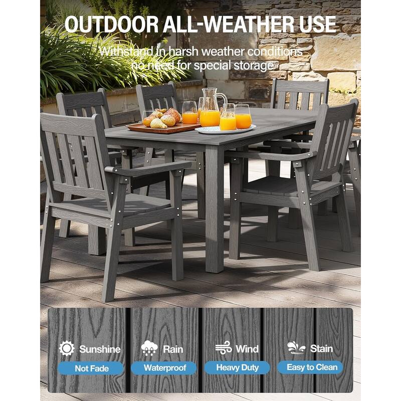 WINSOON 7-Piece HIPS All Weather Outdoor Patio Dining Sets with Umbrella Hole& Aluminum Frame,1-Table 6-Chairs