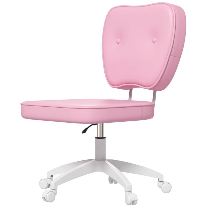 Pink PU Leather Office Chair with Swivel Wheels and Adjustable Height - 18" W x 23.25" D x 32.25" -36.25" H - Pink