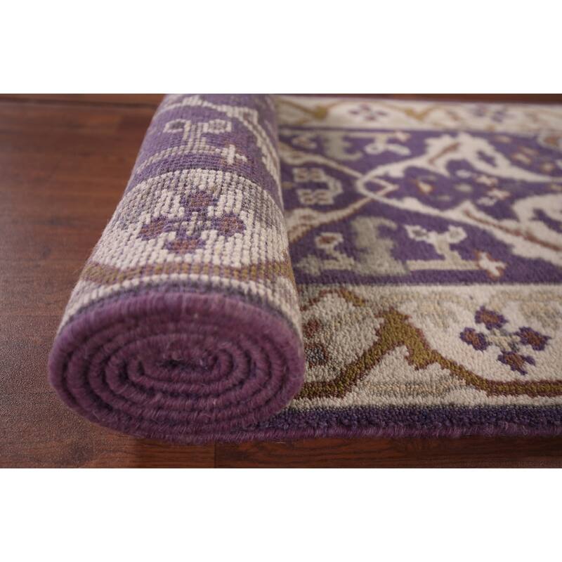 Purple Oushak Oriental Runner Rug Hand-Knotted Hallway Wool Carpet - 2'6"x 10'0"