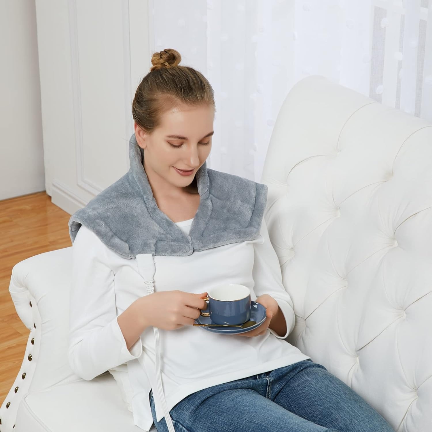 Weighted Heating Pad for Neck and Shouldes Large Electric Fast Heating Pad for Pain Relief and Deep Pressure Therapy 22 x19 Blue