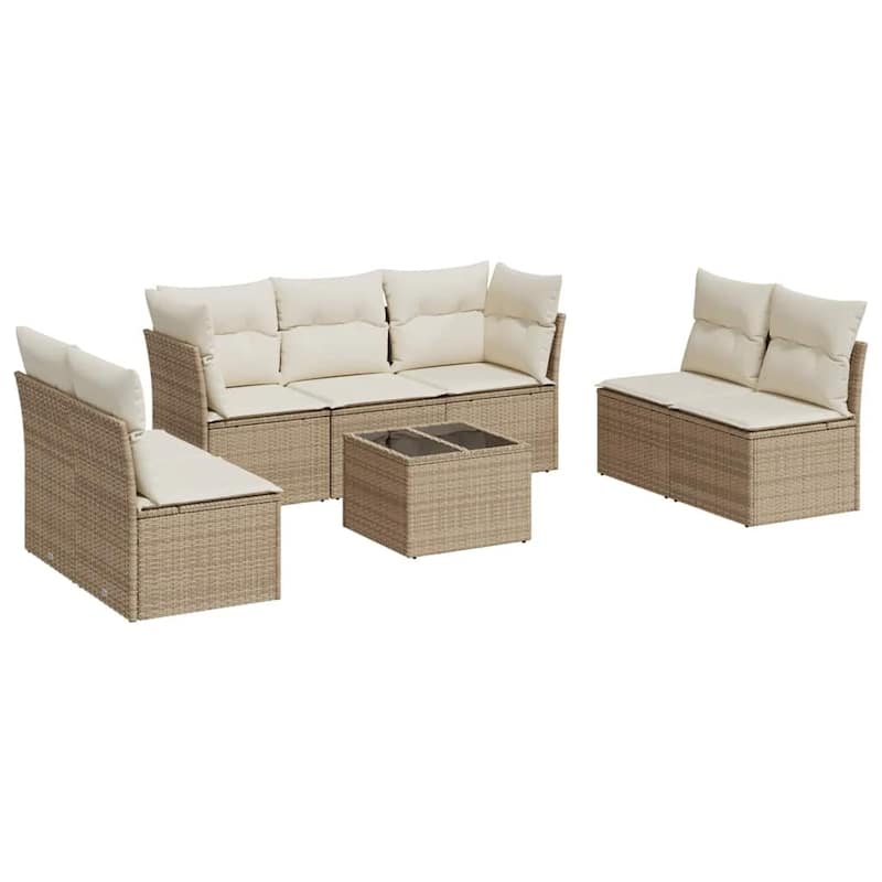 vidaXL Garden Sofa Set Beige PE rattan, powder-coated steel, tempered glass - 21.7 x 21.7 x 14.6