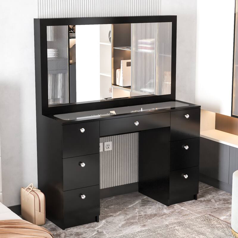 Boahaus Venus Modern Vanity, Glass Top, 07 Drawers - N/A