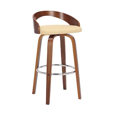 Faux Leather Swivel Counter Height Bar Chair with Wood Frame and Footrest