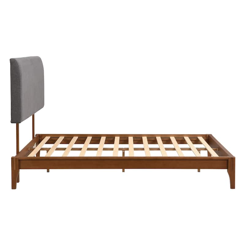 Solid Dry Bamboo Wood Platform Bed with Bamboo Frame, Upholstered Adjustable Headboard, Noise-Free Design, Easy Assembly