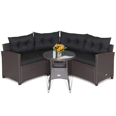 Costway 4PCS Patio Rattan Furniture Set Cushioned Sofa Glass Table - 49.5" x 23" x 29"
