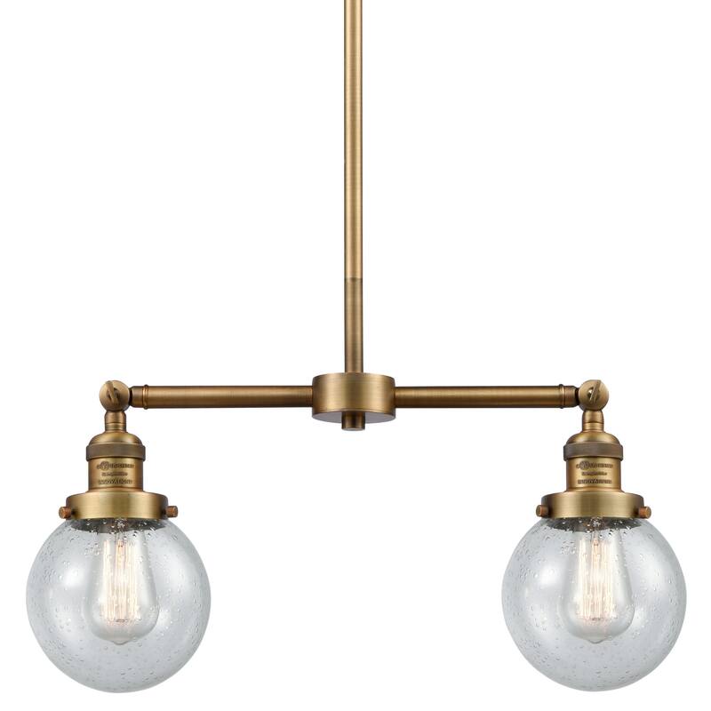 Innovations Lighting Beacon 2 Light 23" Wide Linear Chandelier - Brushed Brass / Seedy Globe