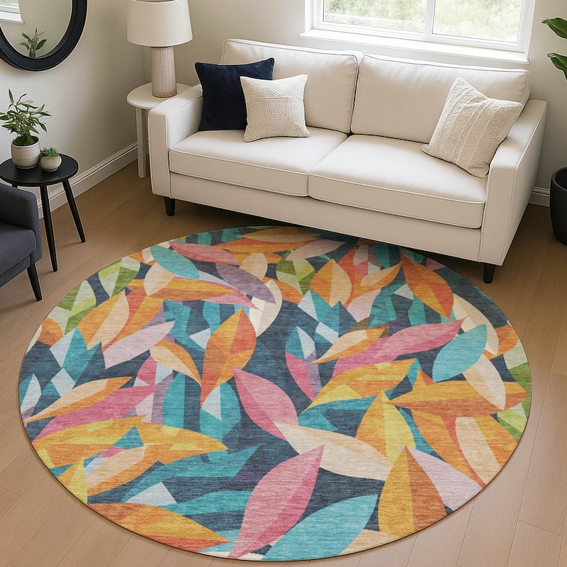 Machine Washable Indoor/ Outdoor Modern Floral Chantille Rug