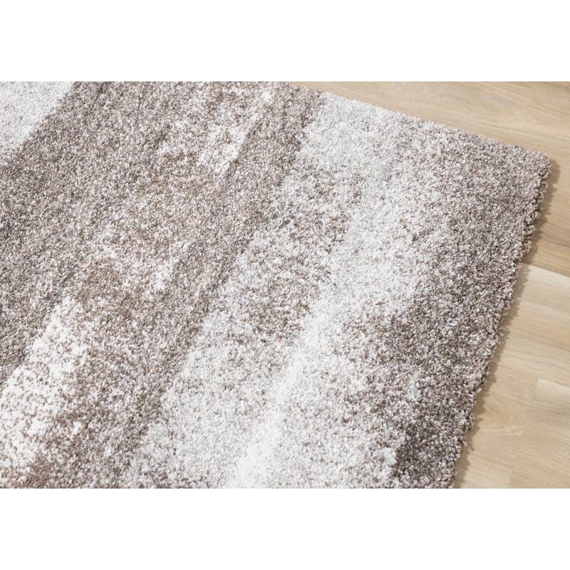 Soft Collection - Cream Brown Grey Distressed Stripes Area Rug