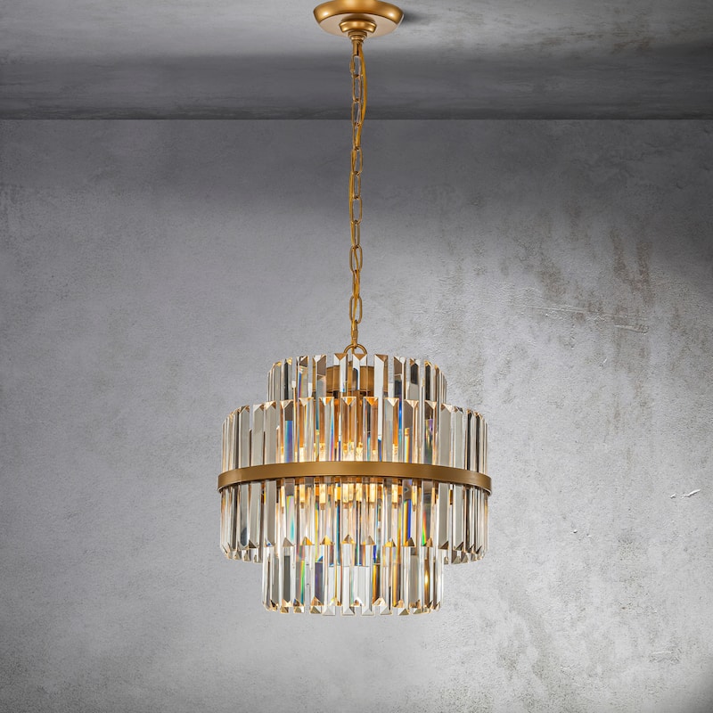 CraftHome 4-Light Modern Luxury Tie Antique Gold Round Crystal Chandelier For Foyer