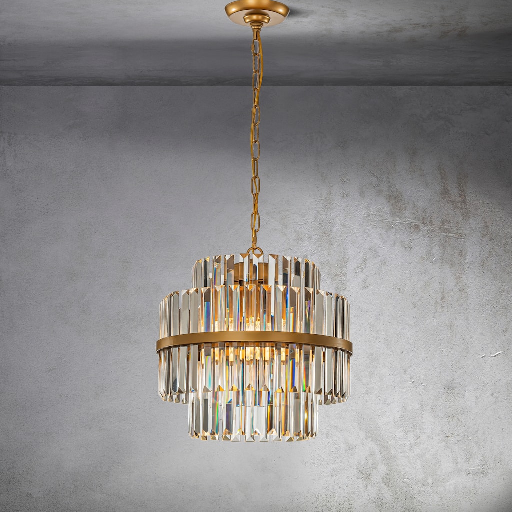 CraftHome 4-Light Modern Luxury Tie Antique Gold Round Crystal Chandelier For Foyer