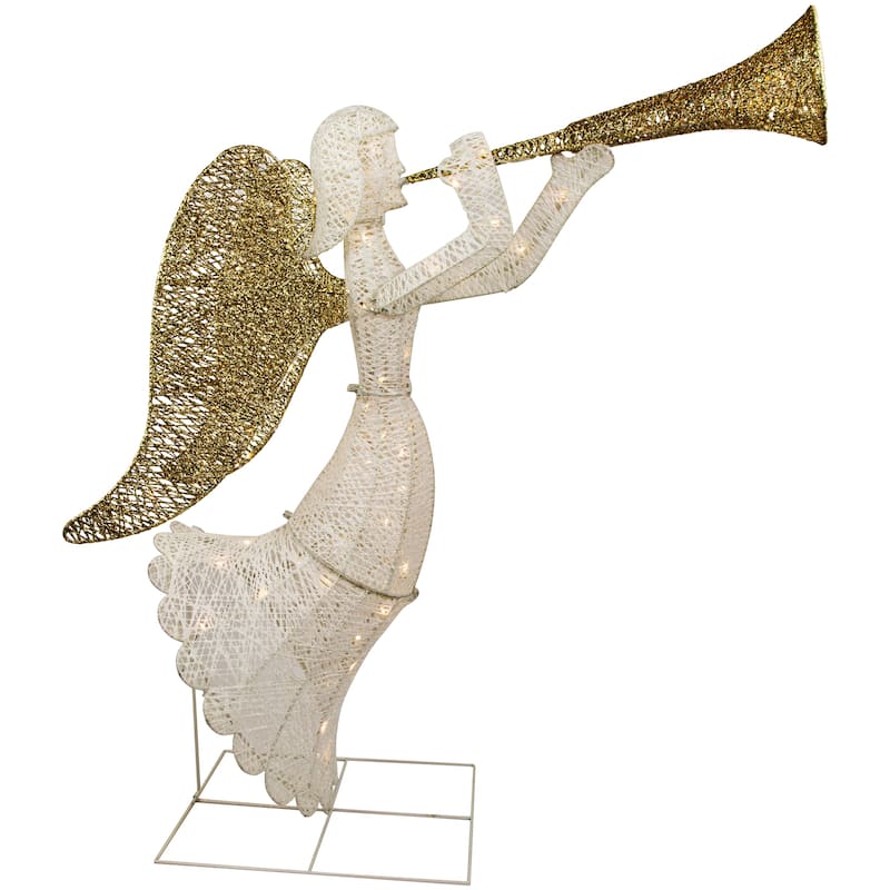 48" LED Gold Silver Trumpeting Angel Outdoor Christmas Outdoor Decor