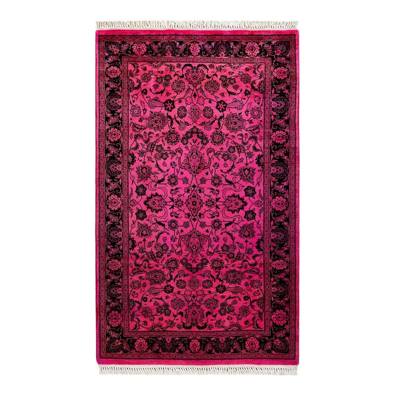 Overton Hand Knotted Wool Vintage Inspired Modern Contemporary Overdyed Pink Area Rug - 3' 1" x 5' 1"