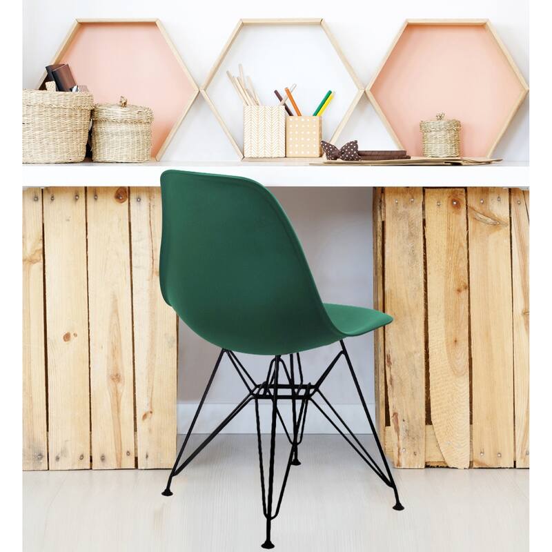 Armless Plastic Shell Side Dining Chairs with Metal Legs-Set of 2